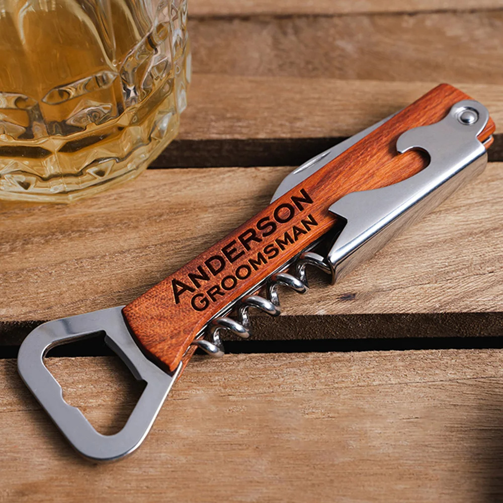 Woodworking Logos - Apribottiglie per vino con manico in